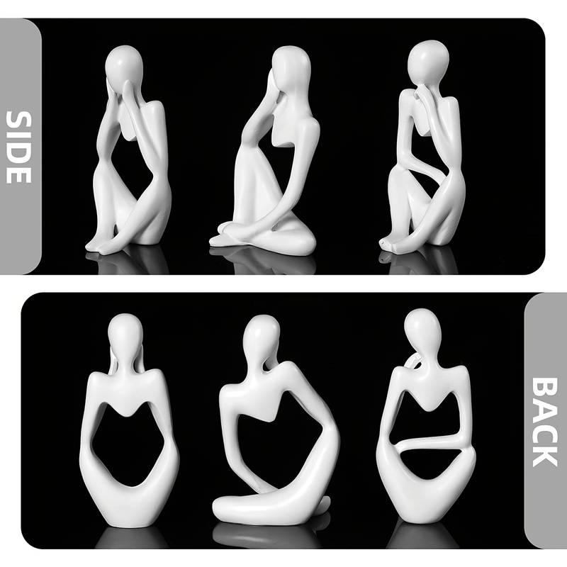 FARAMIR STORE Thinker Statues Set of 3 - White Stone Abstract Figurines Home Decor Modern Style for Office, Living Room, Bookshelf, Table Artistic Resin Decorative Statues For Shelves( White)
