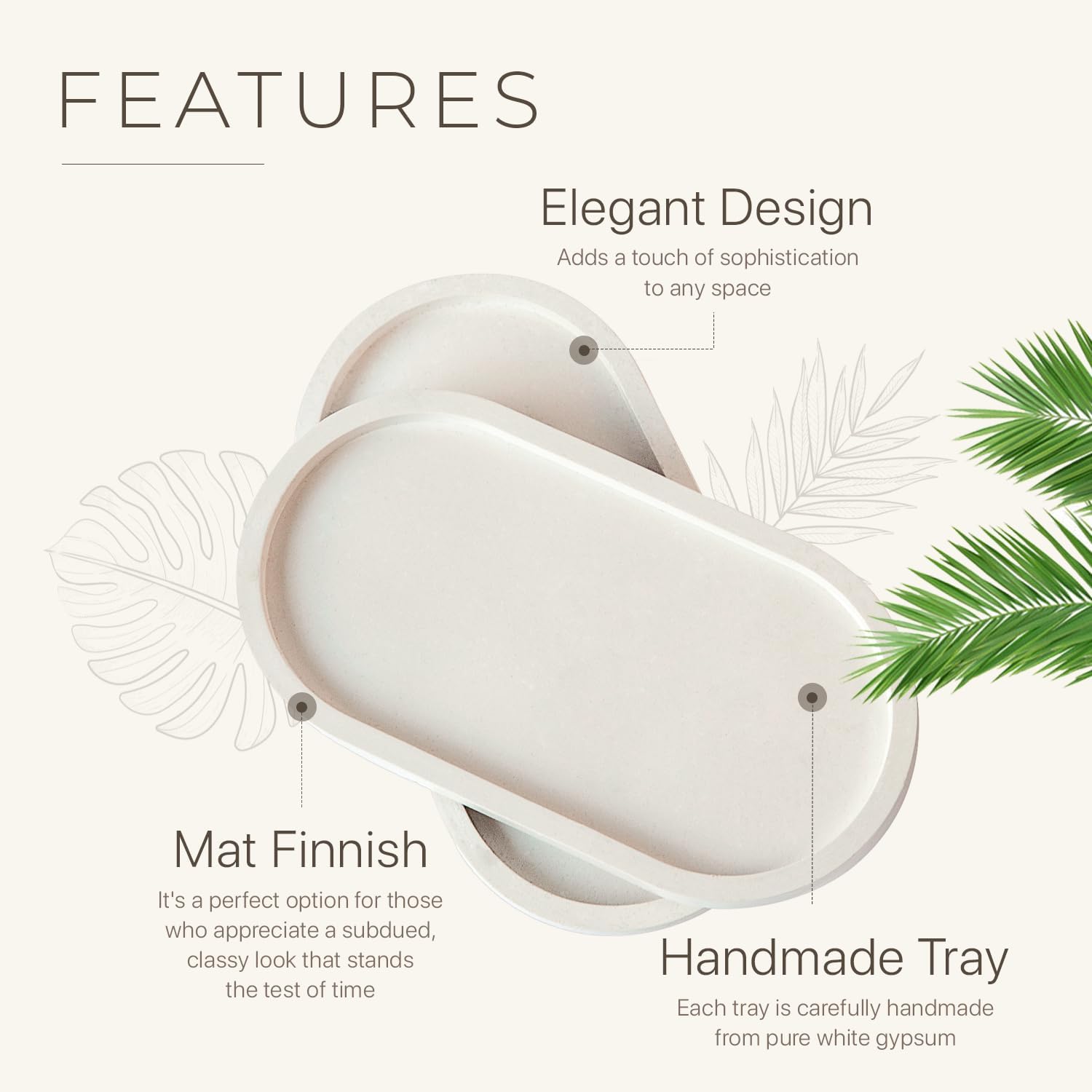 FARAMIR STORE White Oval Handmade Candle Stand & Jewelry Tray – Vanity Tray, Mini Dresser Jewelry Ring Dish, Countertop Organizer for Bathroom, Kitchen, Bathtub, Perfume, Candles, Plants & Home Decor (White)