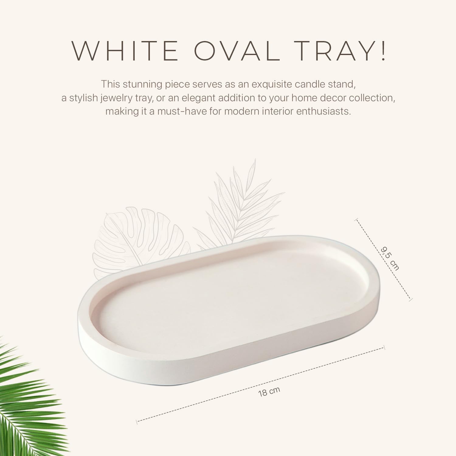 FARAMIR STORE White Oval Handmade Candle Stand & Jewelry Tray – Vanity Tray, Mini Dresser Jewelry Ring Dish, Countertop Organizer for Bathroom, Kitchen, Bathtub, Perfume, Candles, Plants & Home Decor (White)