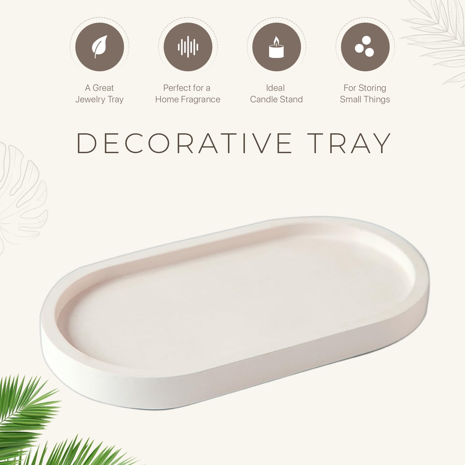 FARAMIR STORE White Oval Handmade Candle Stand & Jewelry Tray – Vanity Tray, Mini Dresser Jewelry Ring Dish, Countertop Organizer for Bathroom, Kitchen, Bathtub, Perfume, Candles, Plants & Home Decor (White)