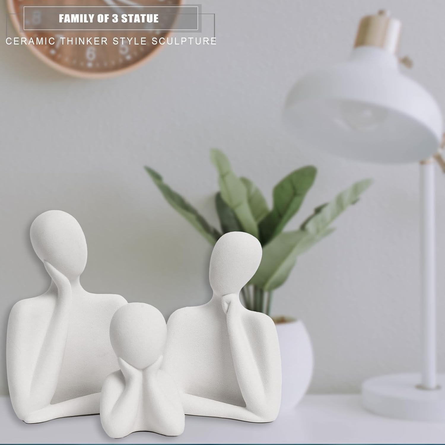 FARAMIR STORE Three Person Family Statues Home Decoration White Stone Abstract Figurines Handmade Modern Style for Office, Living Room, Bookshelf, Table Artistic(White)