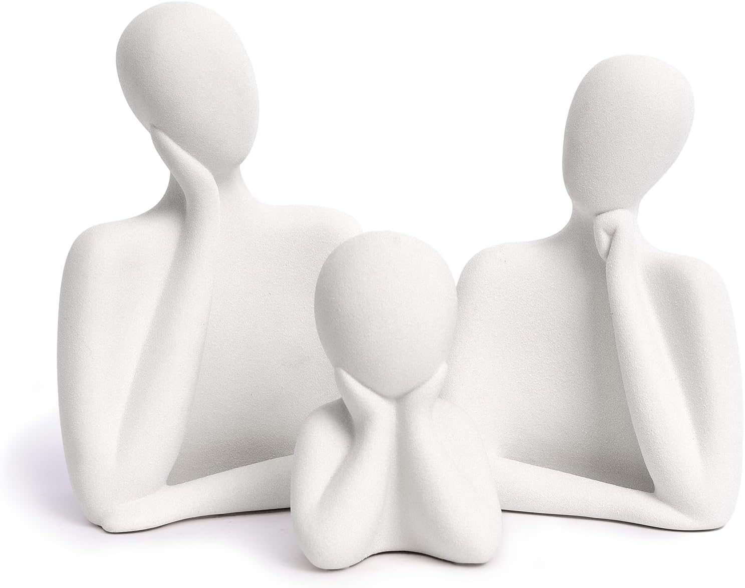 FARAMIR STORE Three Person Family Statues Home Decoration White Stone Abstract Figurines Handmade Modern Style for Office, Living Room, Bookshelf, Table Artistic(White)