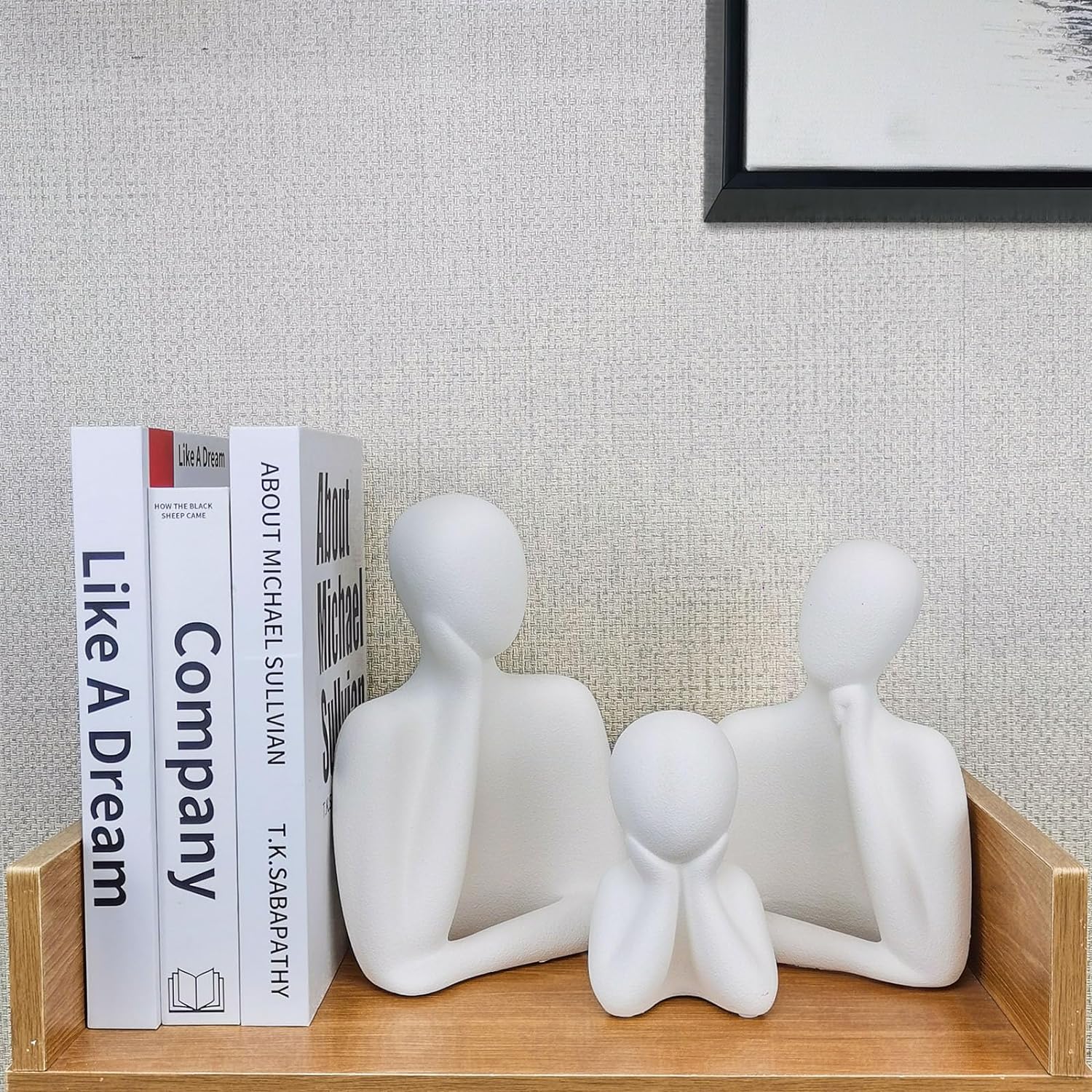 FARAMIR STORE Three Person Family Statues Home Decoration White Stone Abstract Figurines Handmade Modern Style for Office, Living Room, Bookshelf, Table Artistic(White)