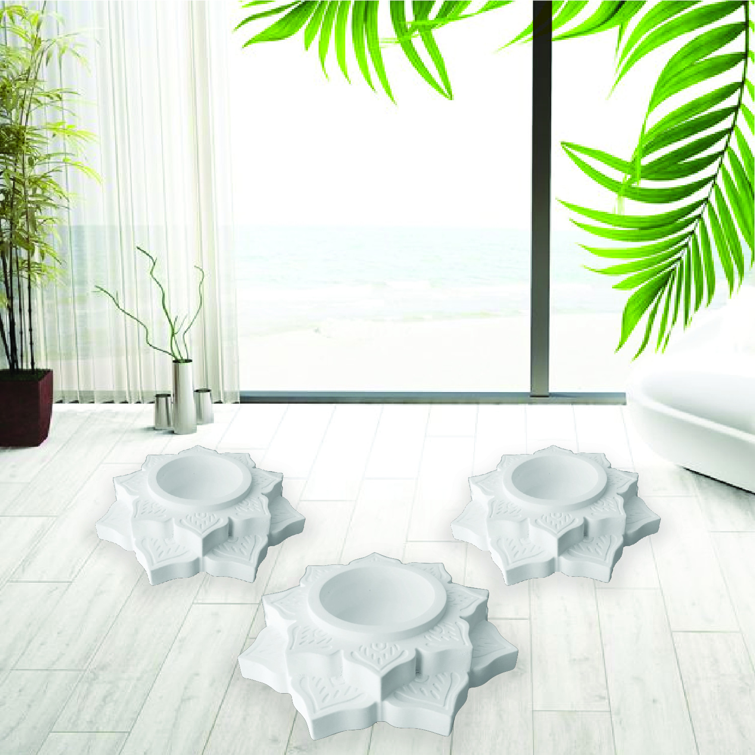 FARAMIR STORE 3pcs Stone Candle Holders Vintage Tealight Holders For Table Decorations, Stylish Decorative Stones Candle Holders for Room Home and Office Decor Rock Candle Holder (White)