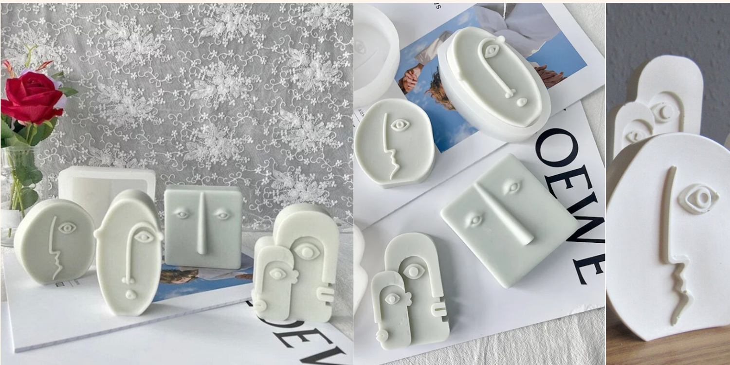 FARAMIR STORE 4pcs Handmade Abstract Human Face White Stone Sculpture Face Art Statue for Office, Living Room, Bookshelf, Table Artistic Resin Decorative Statues For Shelves