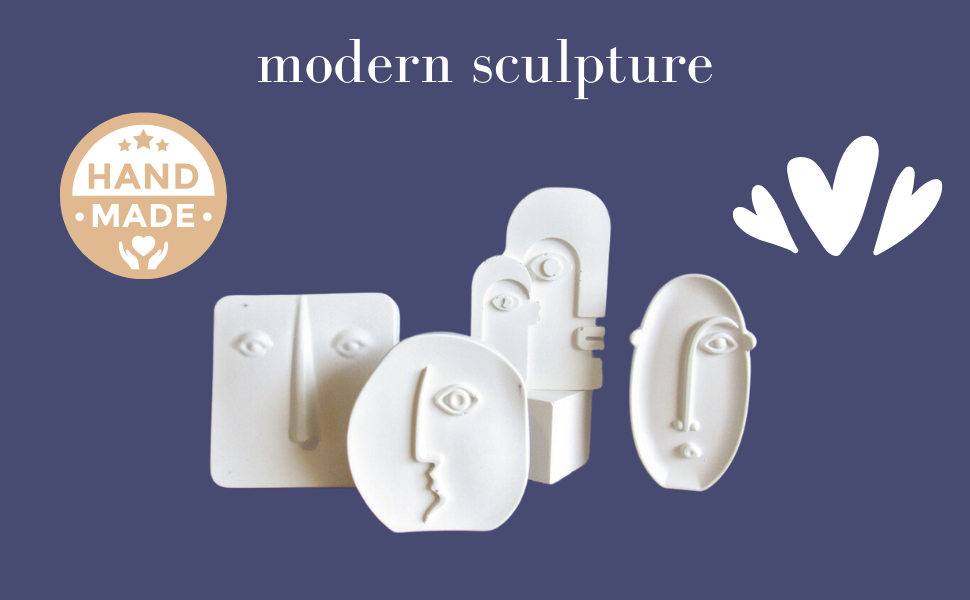 FARAMIR STORE 4pcs Handmade Abstract Human Face White Stone Sculpture Face Art Statue for Office, Living Room, Bookshelf, Table Artistic Resin Decorative Statues For Shelves