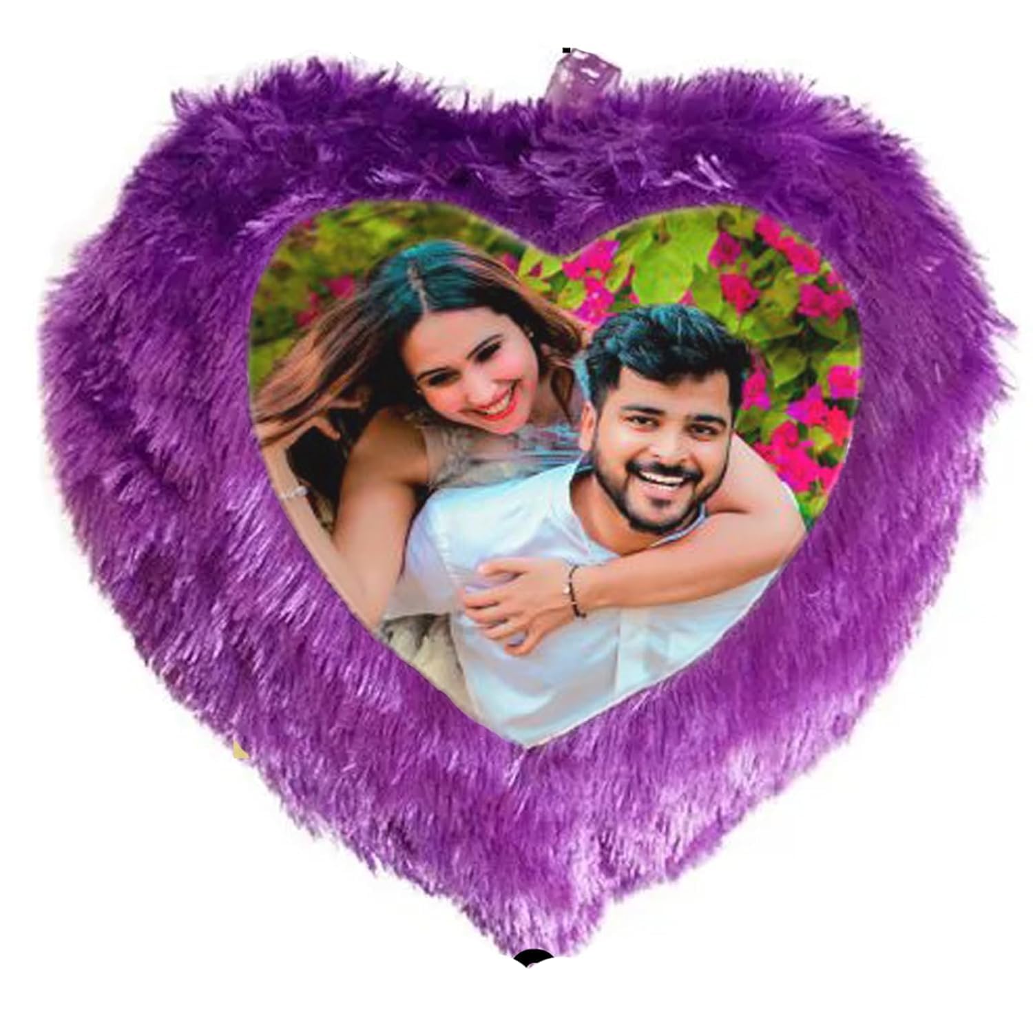 Purple Heart Pillow with Photo, Name, Heart Shape, 16 x 16 in, Purple Color Customized Pillow Gift for Birthday, Anniversary, Wedding, Special Occasions for Friend, Husband, Wife etc