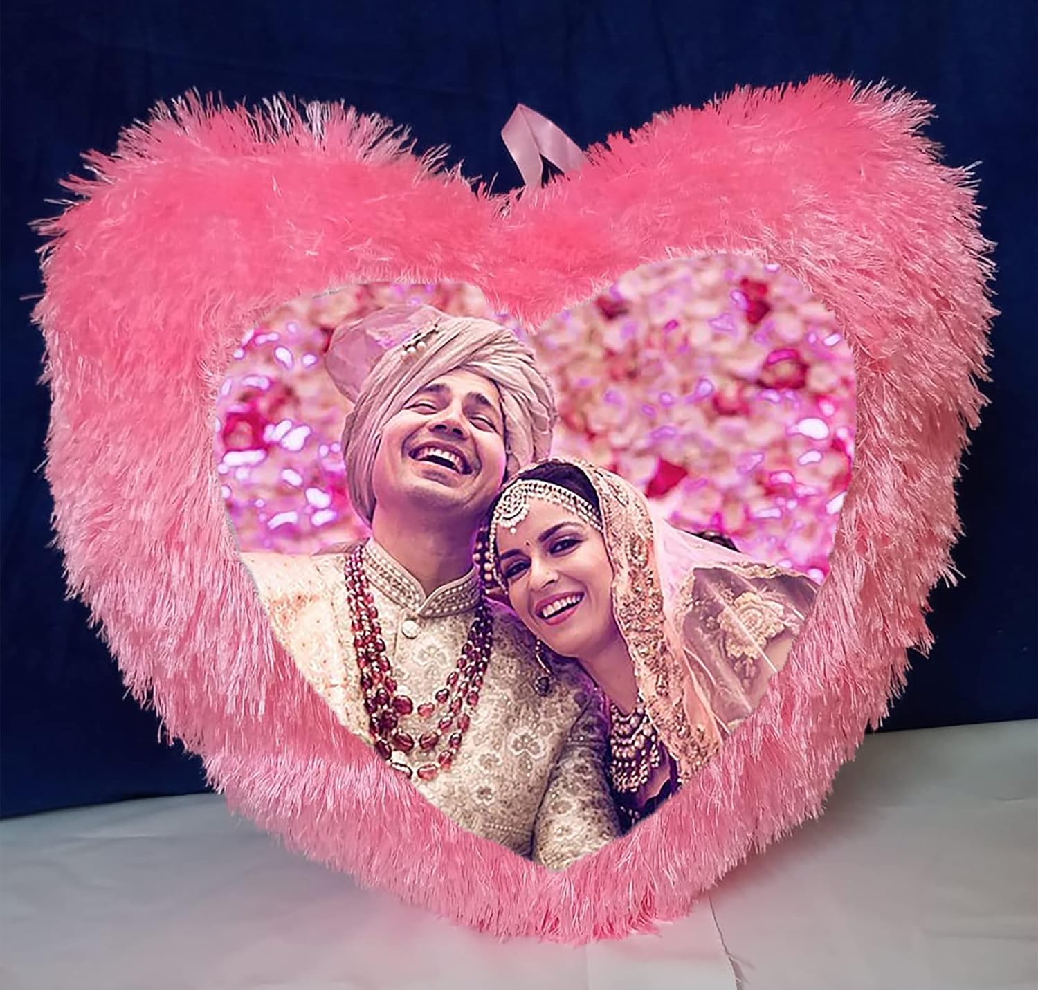 Pink Heart Shape Fur Cushion Pillow Cushion with Photo| Gift for All Occasions | Guru Studio |