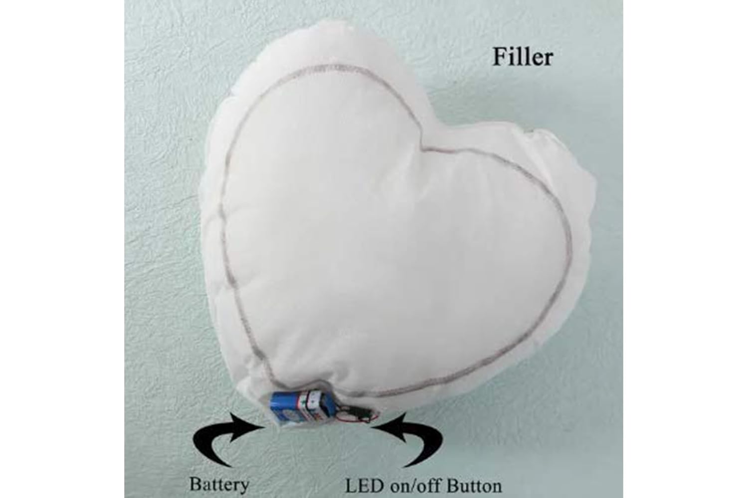 Photo Personalized Heart Shape Fur LED/Light Photo Cushion/Pillow with Polyester Filler (Standard, White, 16X16 Inch)