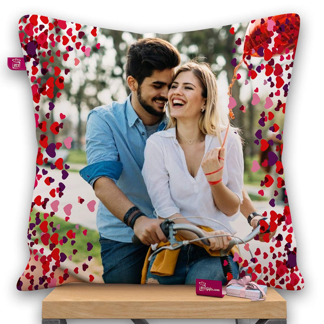 Personalized Satin Photo Pillow/Cushion with Heart (Black, 12 x 12)
