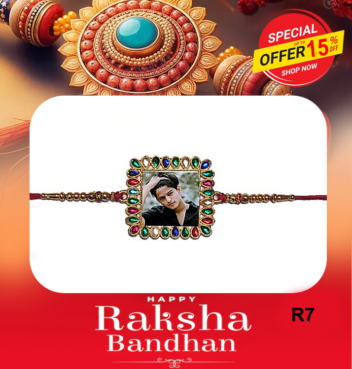 Photo Rakhi with Colorful Stones | Personalized Photo Rakhi