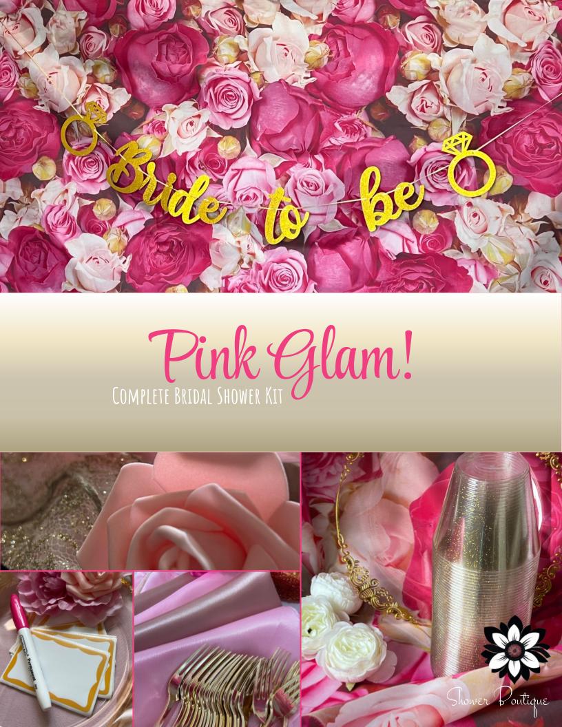Pink Glam Complete Bridal Shower Kit. Glittery lace & pink satin!