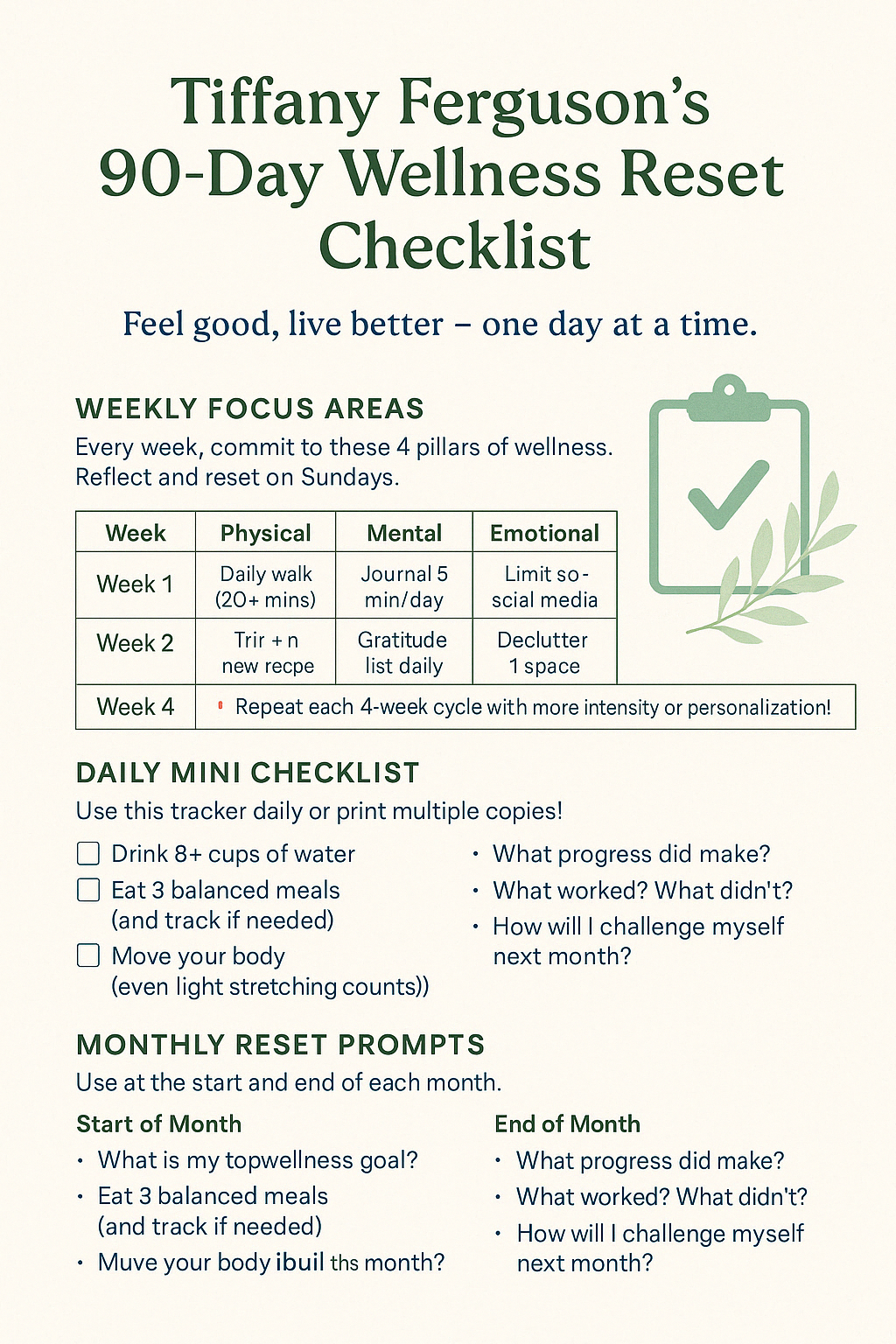 FREE 90-Day Printable Wellness Checklist