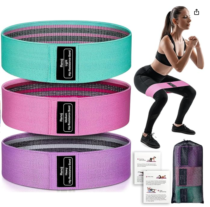 Renoj Resistance Bands, Exercise Workout Bands for Women and Men, 3 Set of Stretch Bands for Booty Legs for Yoga Starter, Pilates Flexbands