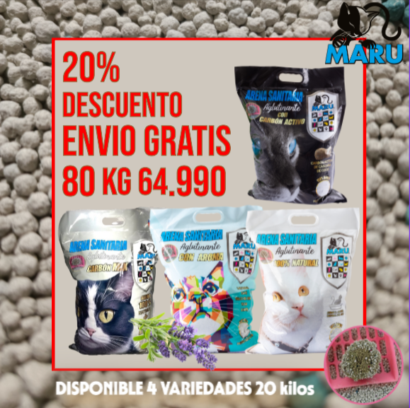 Arena sanitaria con carbón activo