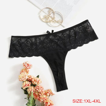 Sexy plus size slight stretch lace splicing crotchless thong