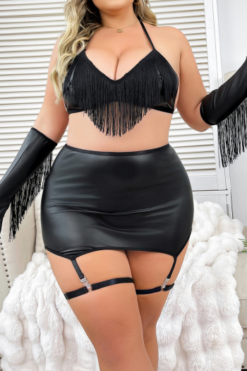 Sexy plus size slight stretch tassel three-piece set