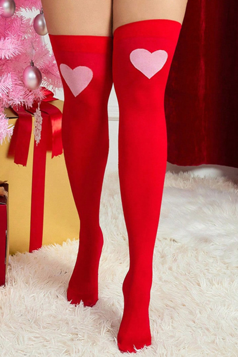 Red Heart Pattern Over-the-Knee Socks