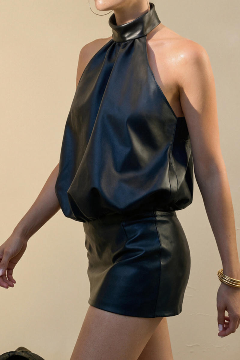 Black Faux Leather Mini Dress