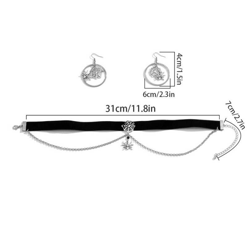 Spider Web Choker Necklace and Earrings Set