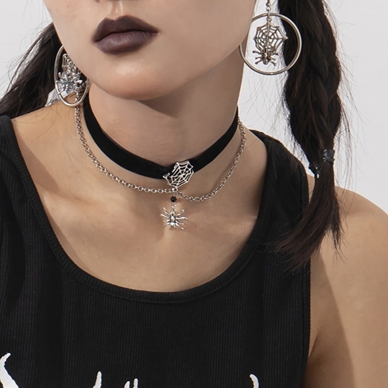 Spider Web Choker Necklace and Earrings Set