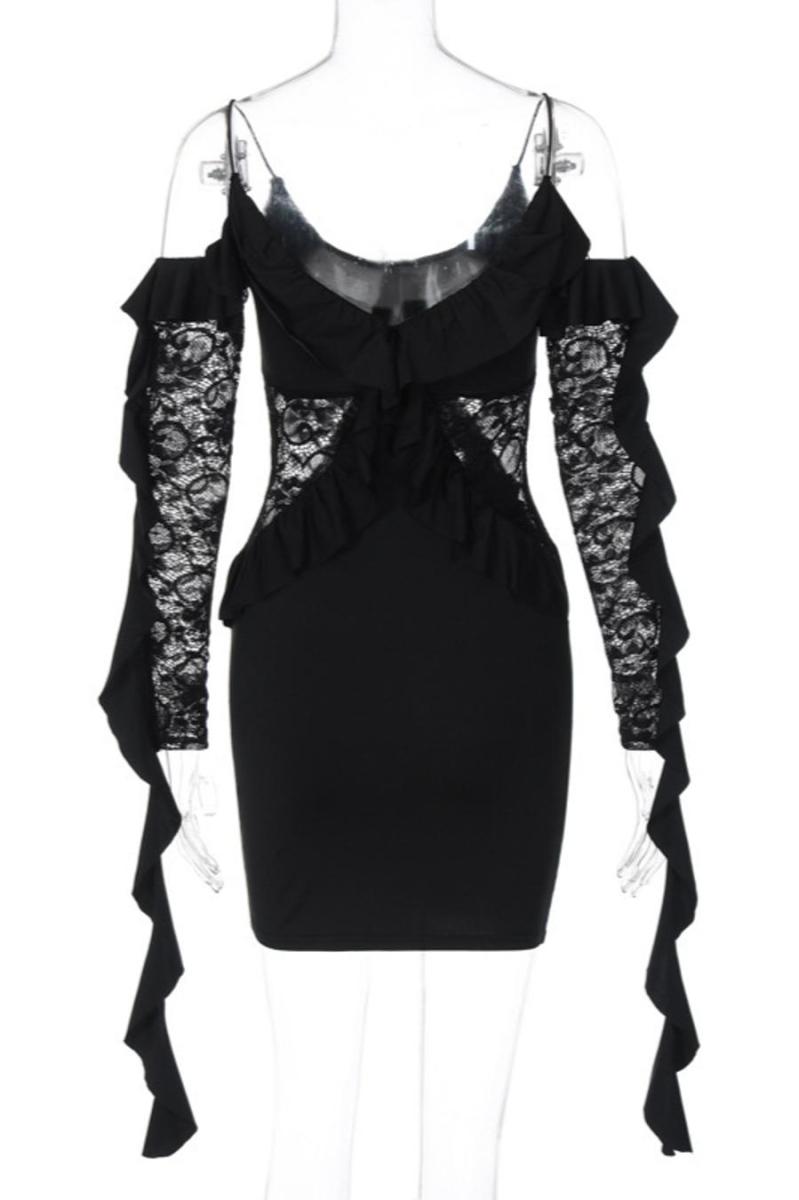 Elegant Black Ruffle Party Dress