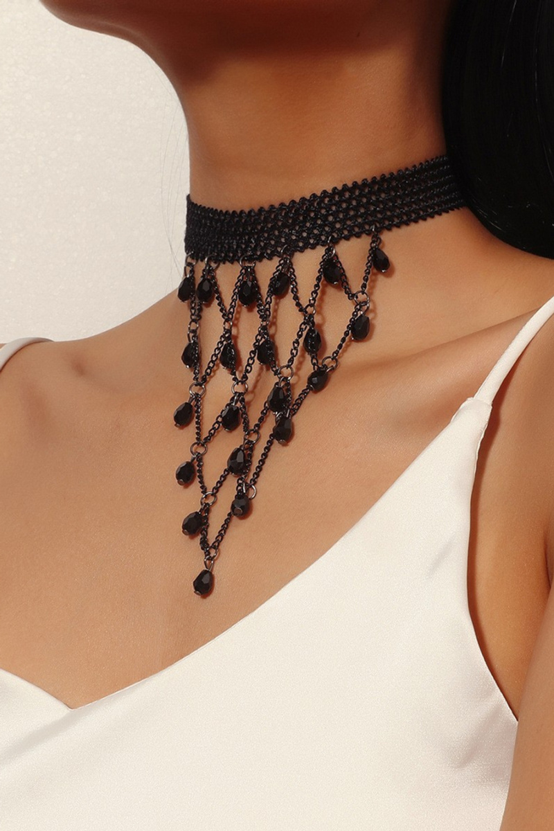 Elegant Black Beaded Choker Necklace