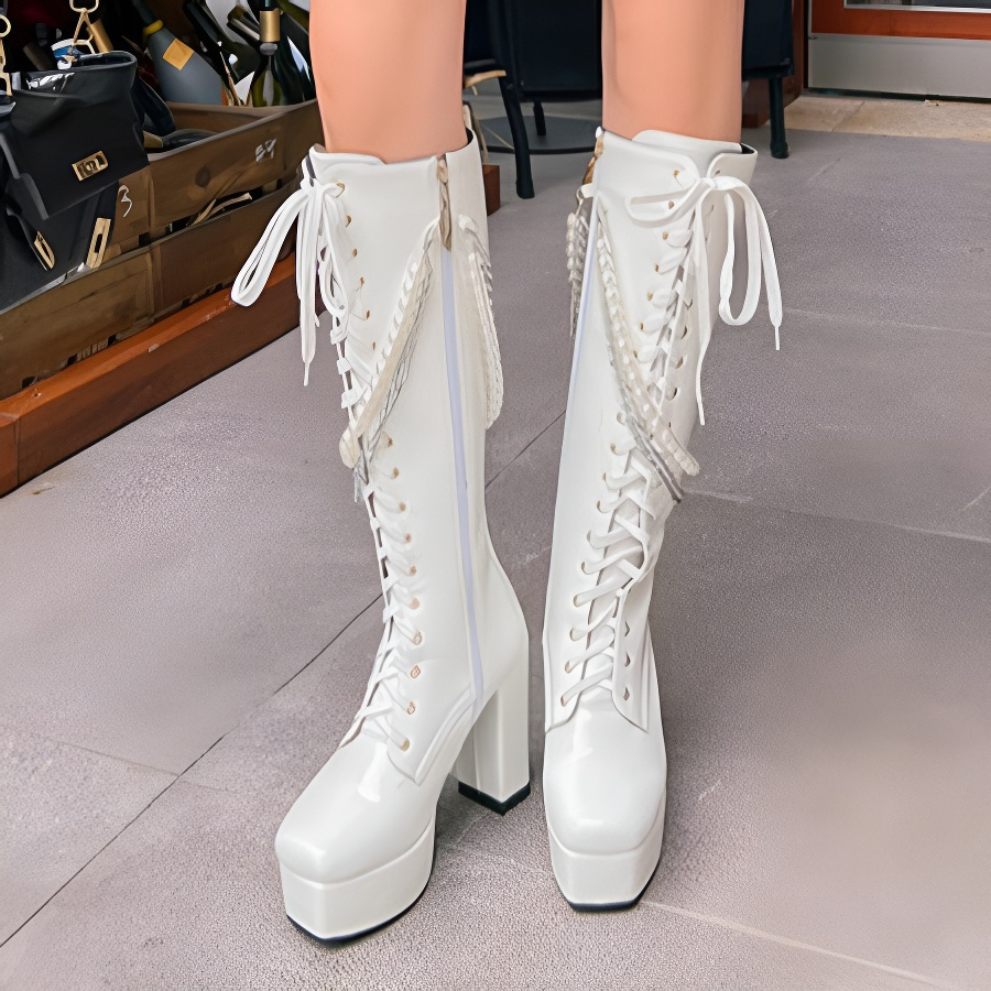  Patent Lace-Up Platform Boots
