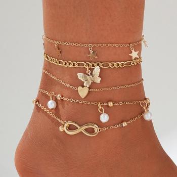 Butterfly pearl adjustable alloy anklet