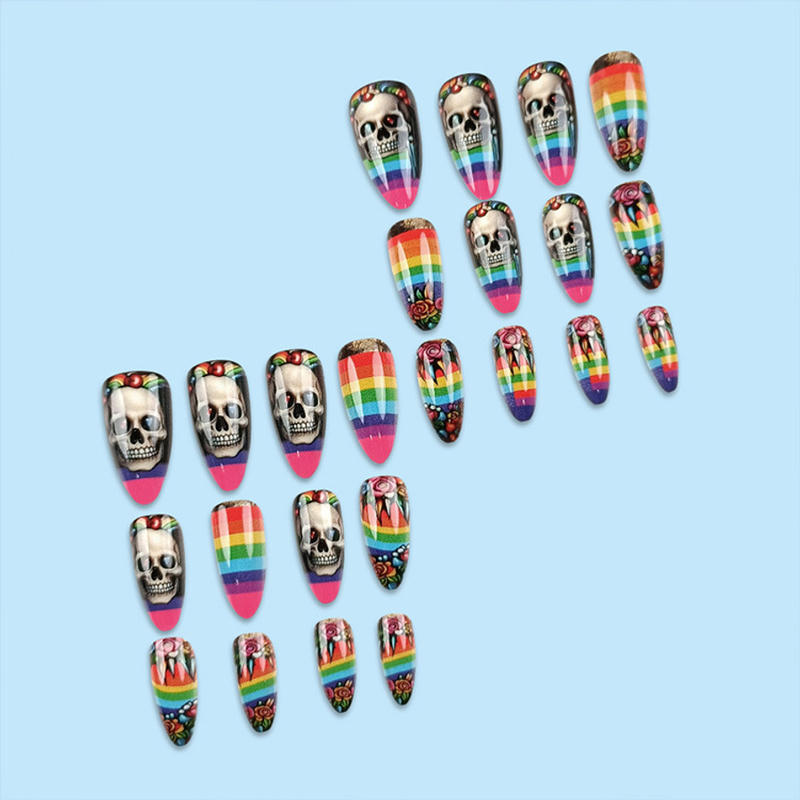 Colorful Skull Rainbow Nail Art