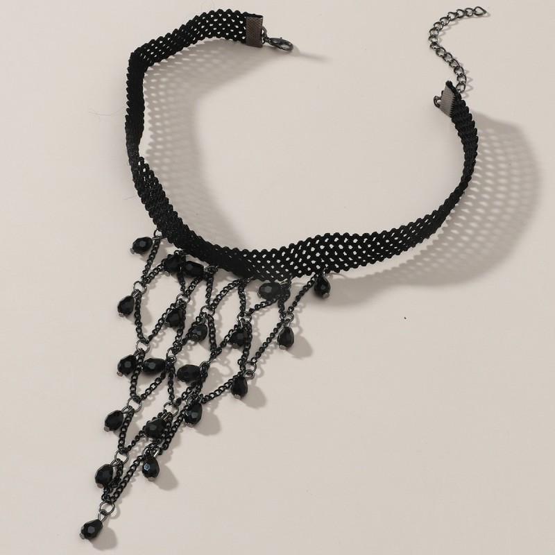 Elegant Black Beaded Choker Necklace