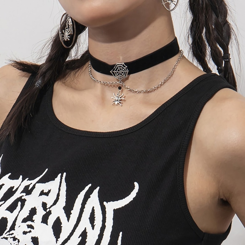 Spider Web Choker Necklace and Earrings Set