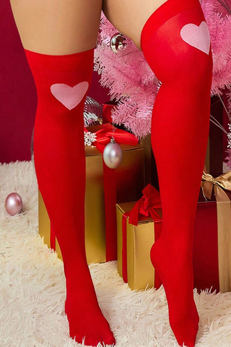 Red Heart Pattern Over-the-Knee Socks