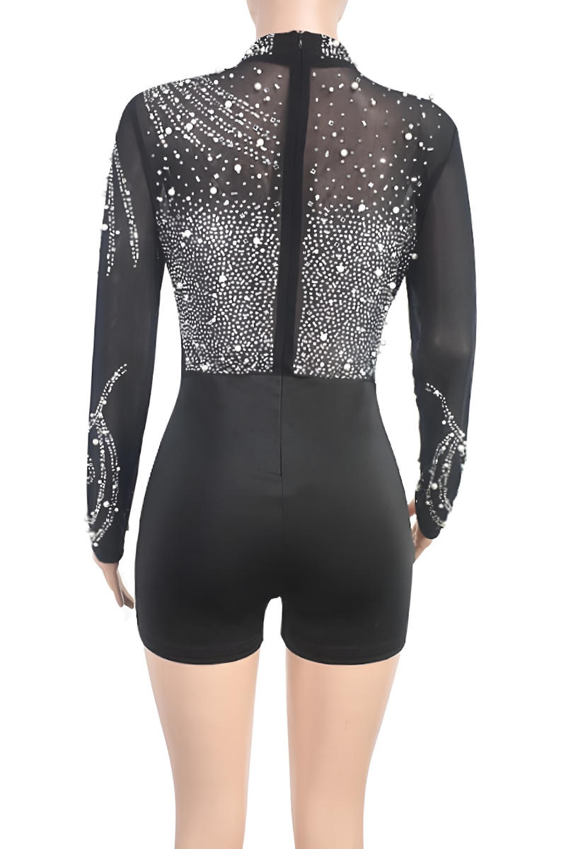 Black Rhinestone Mesh Play Suit