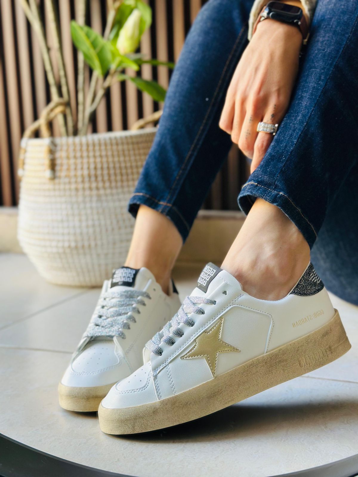 Golden Goose plata forma estrella gris