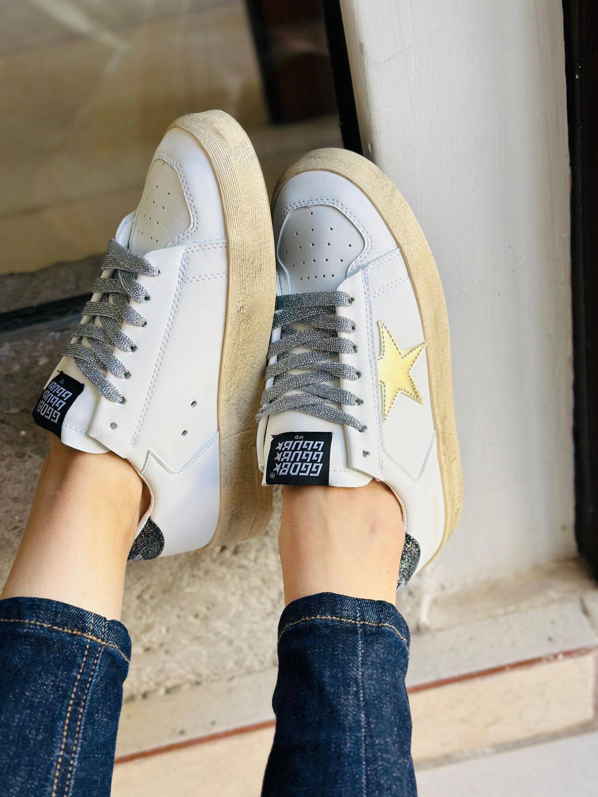 Golden Goose plata forma estrella gris