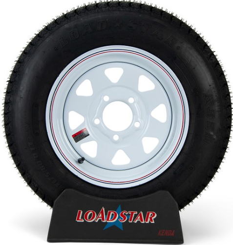 ST175/80D13 Trailer Tire on a White Spoke Painted 5 bolt Wheel
