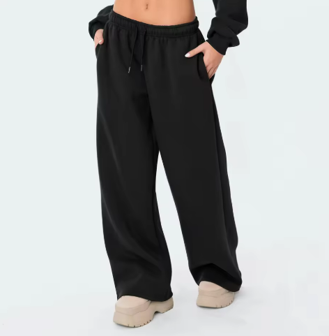 Wide-Leg Black Sweatpants