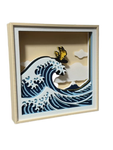 Pikachu Surfing The Great Wave Shadowbox