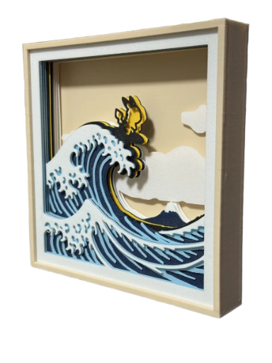 Pikachu Surfing The Great Wave Shadowbox