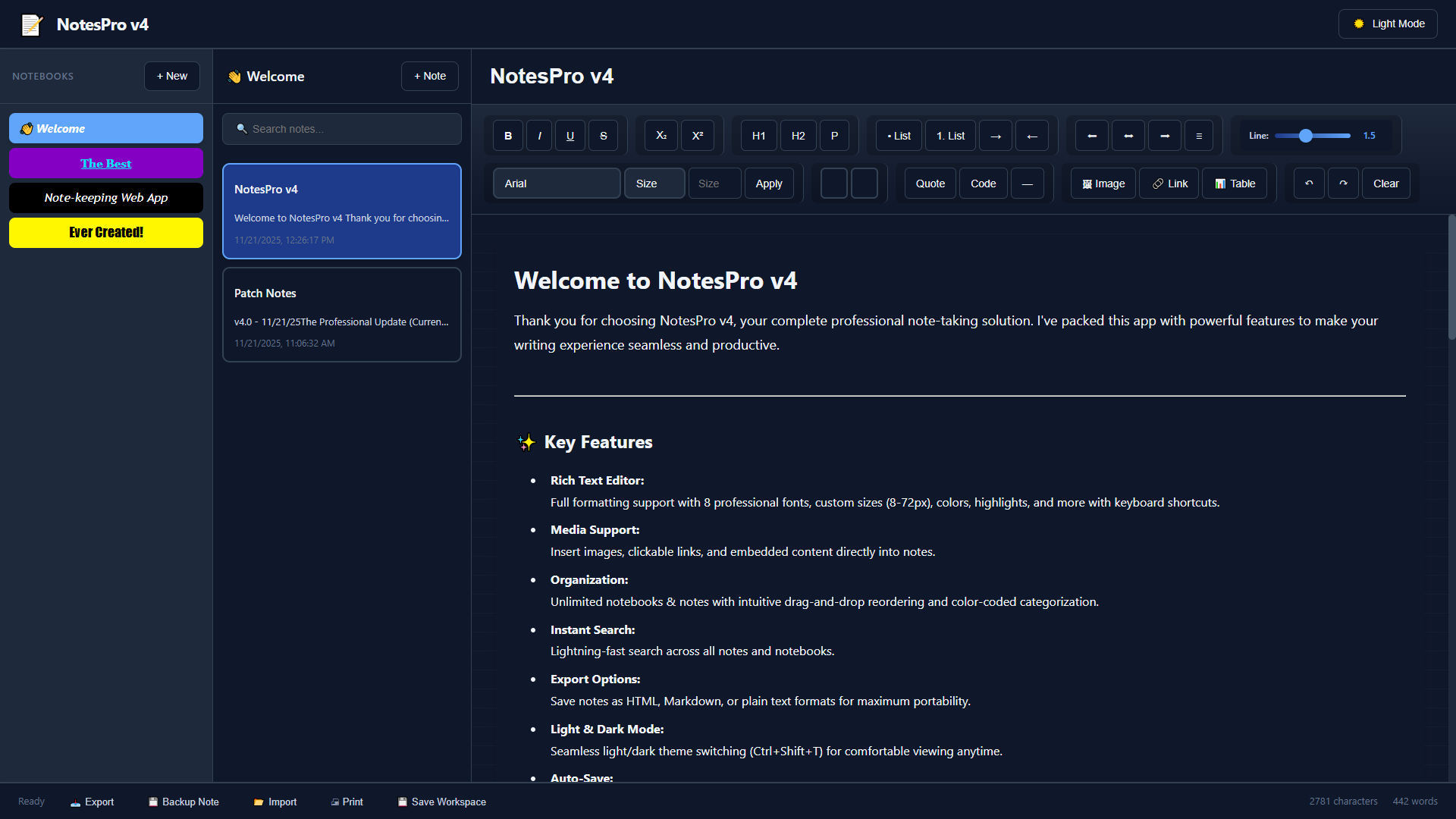 NotesPro v4 - Professional Note-Taking Application