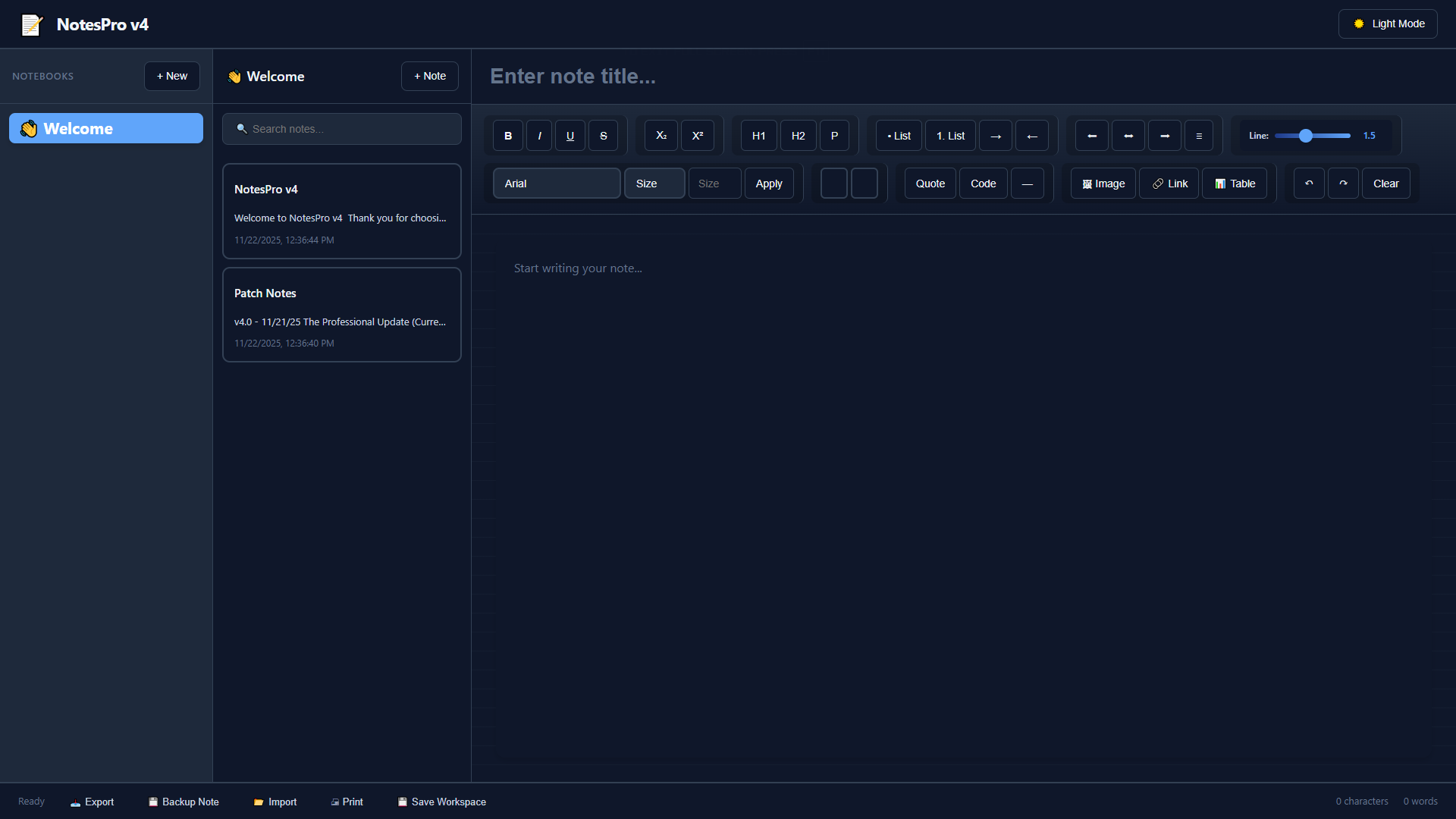 NotesPro v4 - Professional Note-Taking Application