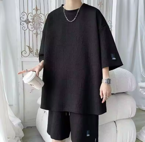 Black Oversized T-shirt and Shorts Set