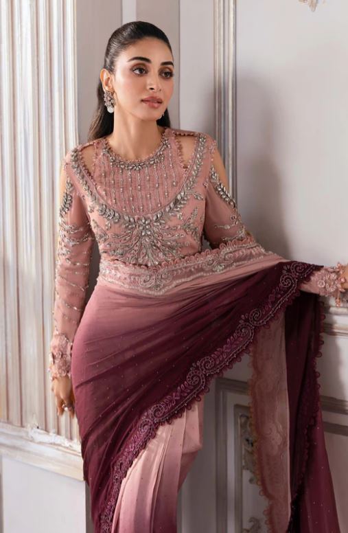 Maria.b Unstitched Embroidered Chiffon Saree | BD-3001