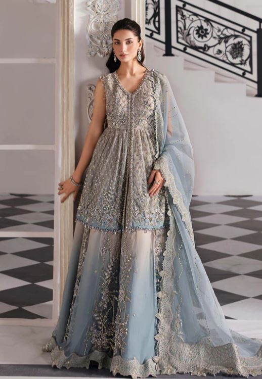 Maria.b 3 Piece Unstitched Embroidered Net Suit | BD-3002