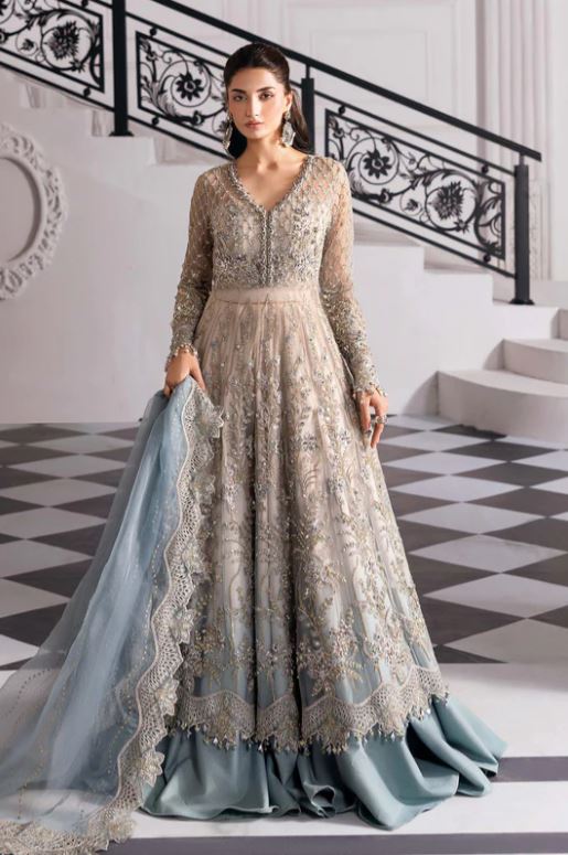 Maria.b 3 Piece Unstitched Embroidered Net Suit | BD-3002