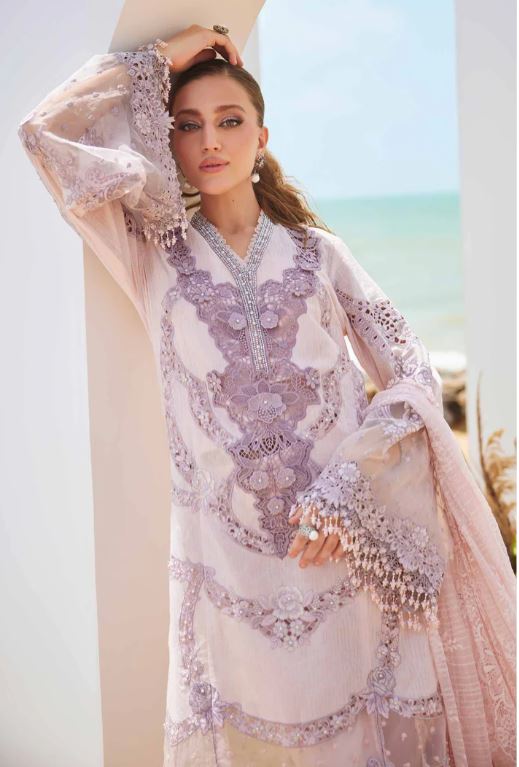 Maria.b 3 Piece Unstitched Embroidered Jacquard Lawn Suit | EID LAWN-25-02