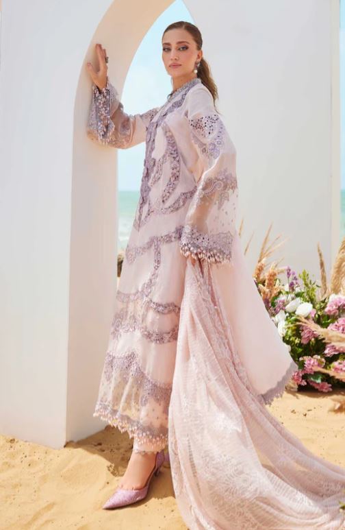 Maria.b 3 Piece Unstitched Embroidered Jacquard Lawn Suit | EID LAWN-25-02