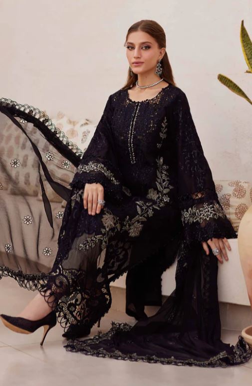 Maria.b 3 Piece Unstitched Embroidered Paper Cotton Suit | EID LAWN-25-03