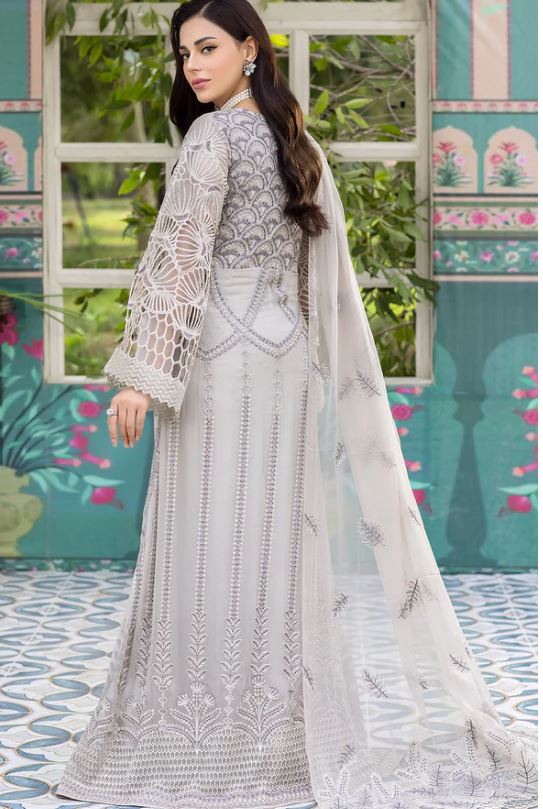 Flossie Embroidered Chiffon Unstitched 3 Piece Moon Flower (A) - Luxury Collection